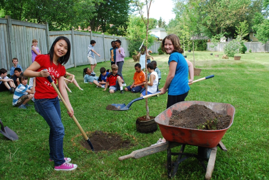 Des enfants marchent en nature